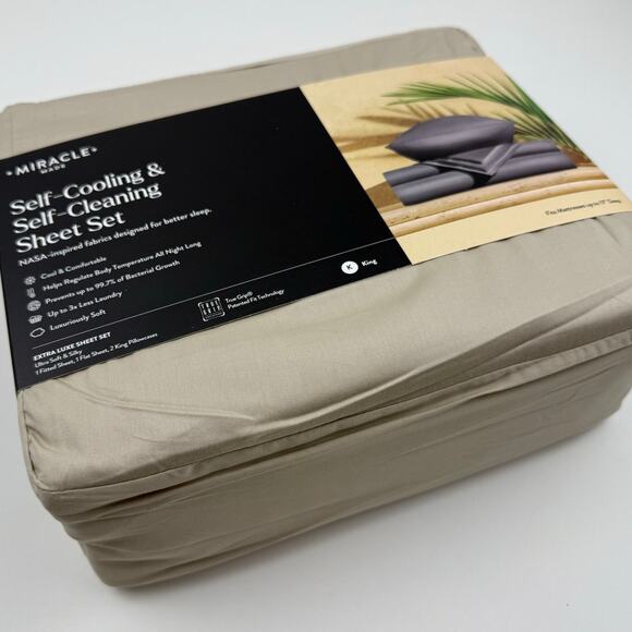 Miracle Made Sheet Set KING Luxe Self-Cooling Self-Cleaning Sateen SAND Tan NWT - Picture 6 of 7